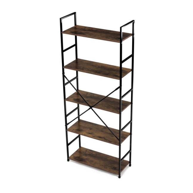 Regál UREK — kov, MDF, černá / dekor starého dřeva