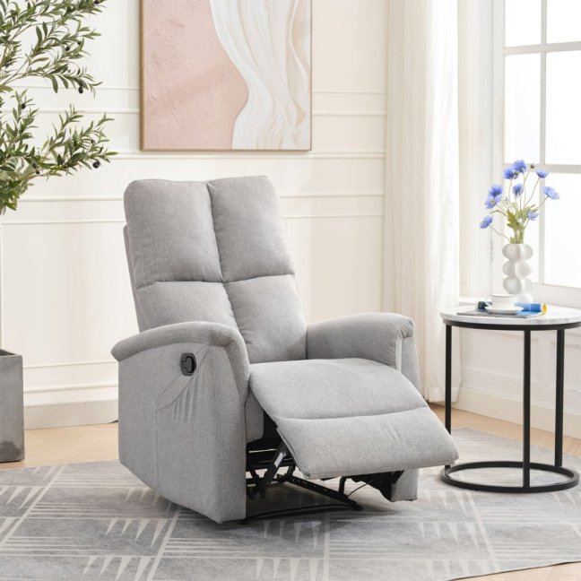 Relaxační polohovací TV křeslo ASTER — látka, světle šedá