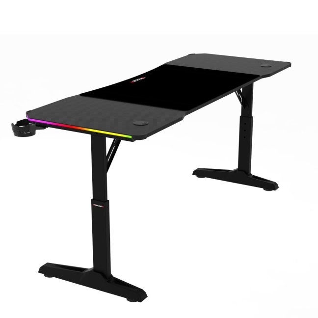 Výškově nastavitelný herní stůl ERACER H1216 — 160x60 cm, kov, melamin, černá, RGB podsvícení