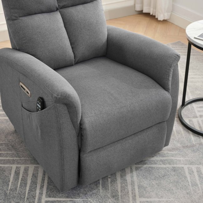 TV křeslo DAMIAN s elektrickým polohováním, masáží a vyhříváním — látka, šedá