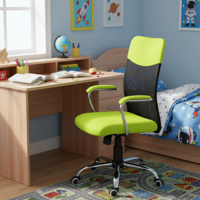 Dětská židle Neoseat TEENAGE — látka, černá / reflexní zelená