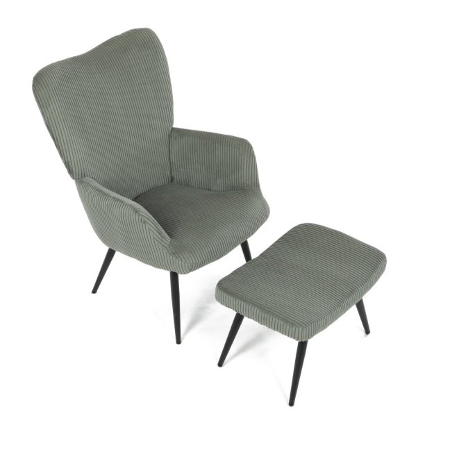 Relaxační křeslo ušák s taburetem ROYAL — kov, manšestr, zelená