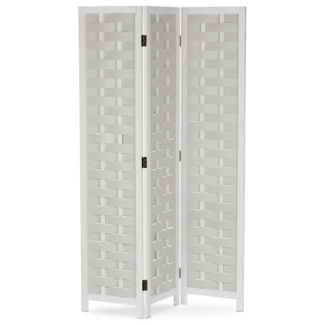 3dílný paravan MAKOTO — dřevo, bílá