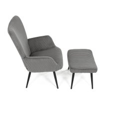 Relaxační křeslo ušák s taburetem ROYAL — kov, manšestr, šedá