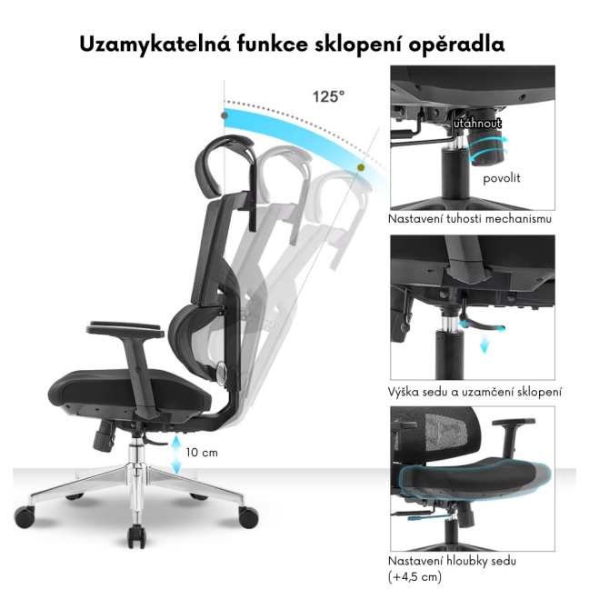Kancelářská ergonomická židle Neoseat ALINE — černá, nosnost 150 kg