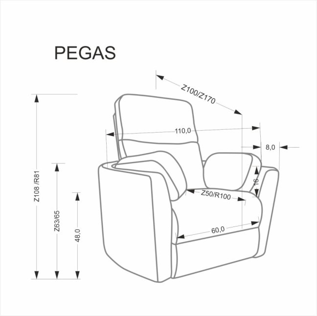 TV křeslo PEGAS s elektrickým polohováním — otáčení, pohupování, látka, šedá