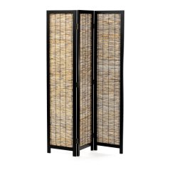 3dílný paravan KEIKO — dřevo, ratan, černá / přírodní