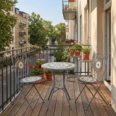 Zahradní set PARIS 1 + 2  — kov, kámen, mozaika, šedá