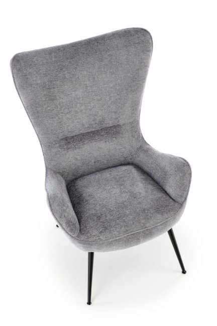 Designové křeslo ušák JUKON — kov, látka, šedá