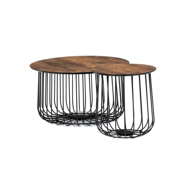 Set 2 konferenčních stolků MOZART — kov, MDF, dekor staré dřevo