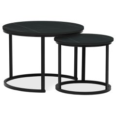 Set 2 konferenčních stolků FRIGO — kov, MDF, černá / dekor černý mramor