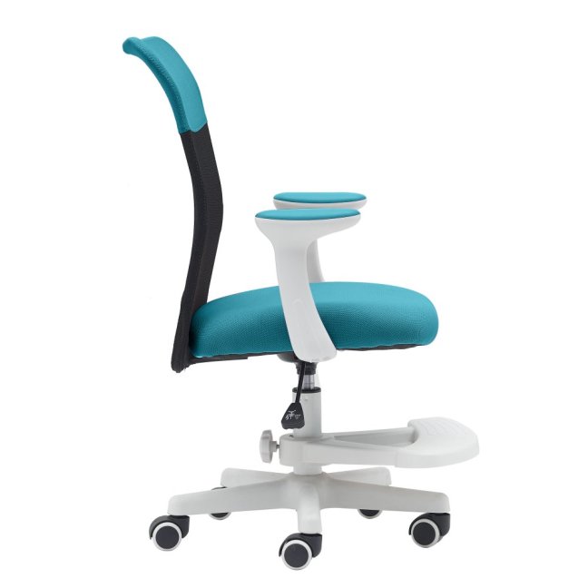 Dětská židle Neoseat MONKEY WHITE s podnoží — látka, bílá / tyrkysová