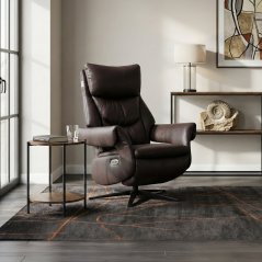 TV křeslo HAROLD otočné s elektrickým polohováním — 2 motory, pravá kůže, hnědá
