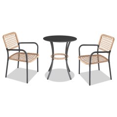 Zahradní set BONTAS 1 + 2 — kov, umělý ratan, antracit / přírodní