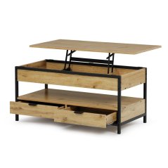 Konferenční stolek DIANA se zvedací deskou — 100x50x48 cm, kov, MDF, dekor dub
