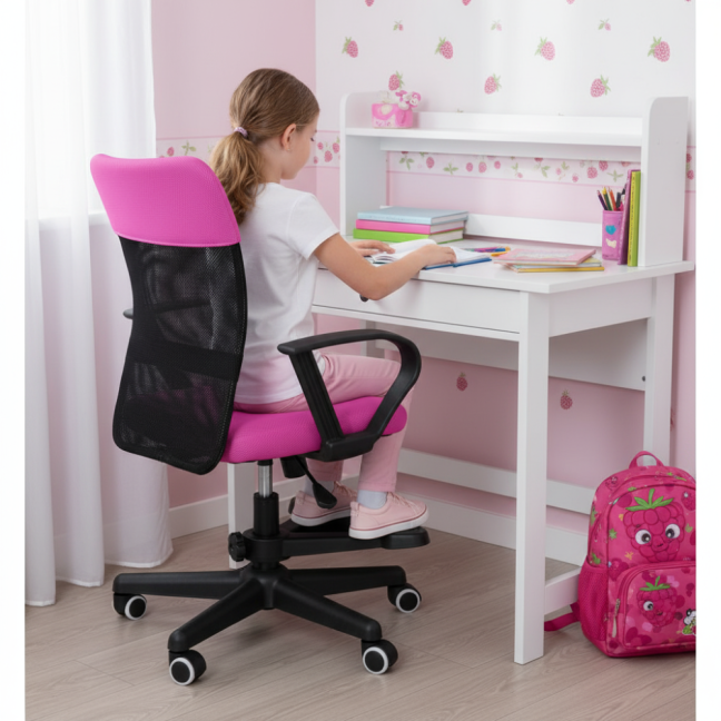 Dětská židle Neoseat MONKEY s podnoží — látka, černá / růžová