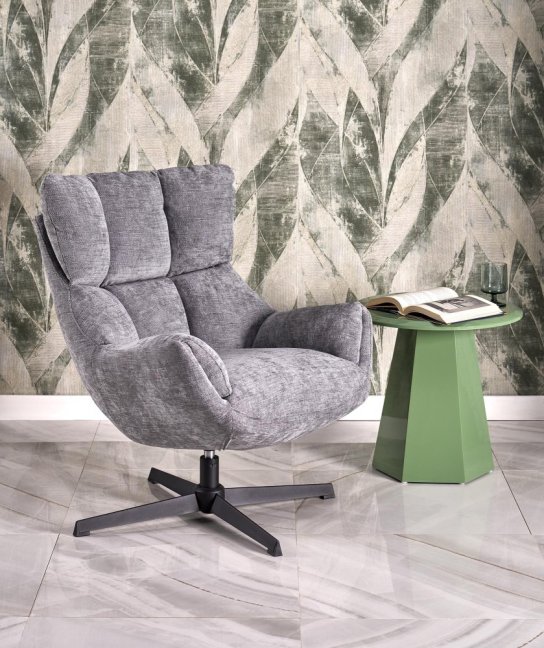 Relaxační otočné křeslo ARANAKA — kov, látka, šedá