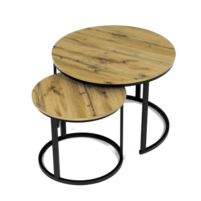 Set 2 konferenčních stolků FRIGO — kov, MDF, černá / dekor divoký dub