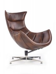 Otočné designové křeslo LUXOR — kov, kůže, hnědá