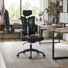 Kancelářská  ergonomická  židle MORA — síť / látka, černá
