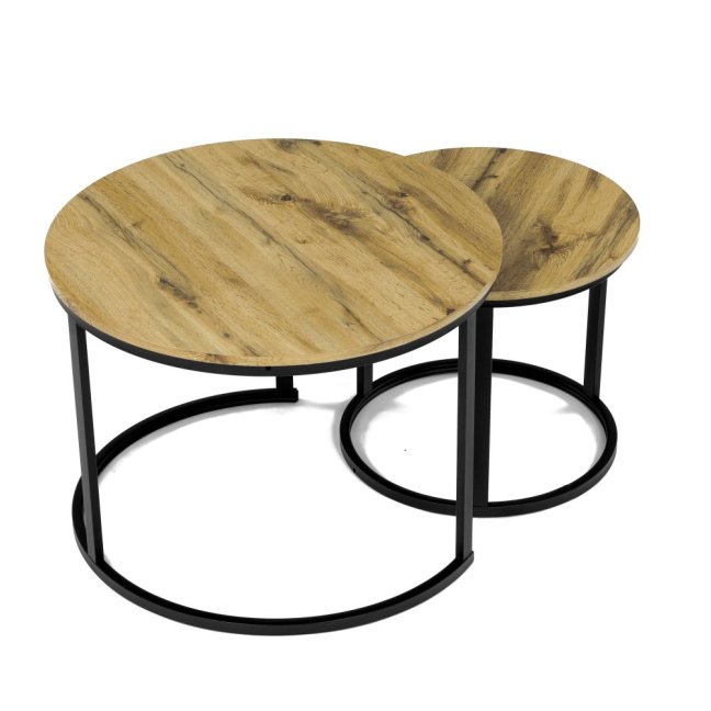 Set 2 konferenčních stolků FRIGO — kov, MDF, černá / dekor divoký dub