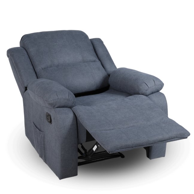 Relaxační polohovací TV křeslo DUVAL — látka, šedá, nosnost 130 kg