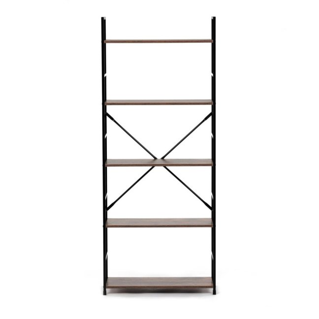 Regál UREK — kov, MDF, černá / dekor starého dřeva