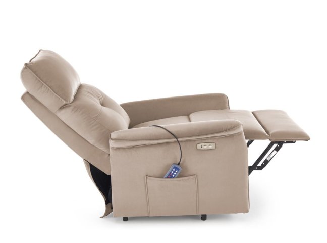 TV křeslo SEMIR II s elektrickým polohováním a masáží — látka, béžová