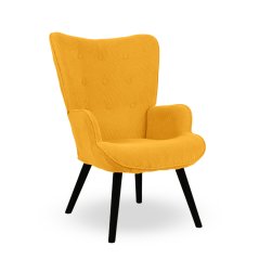 Křeslo ušák CORDU + taburet — masiv, manšestr, černá / hořčicová