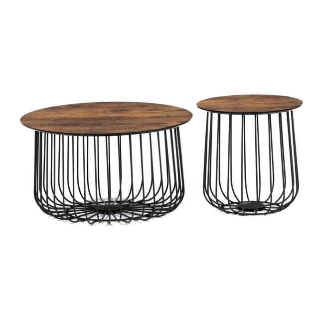 Set 2 konferenčních stolků MOZART — kov, MDF, dekor staré dřevo