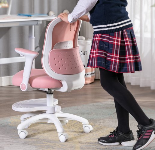Dětská otočná židle Neoseat JUNI s podnoží — látka, růžová