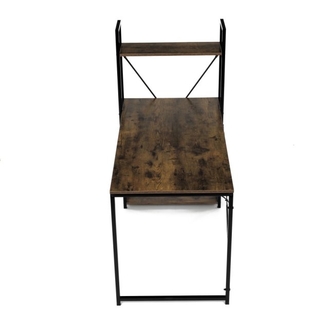 Psací stůl s regálem MOREL — kov, MDF, černá / dekor starého dřeva