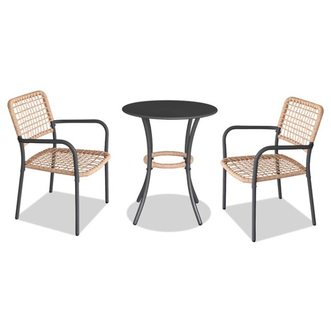 Zahradní set BONTAS 1 + 2 — kov, umělý ratan, antracit / přírodní