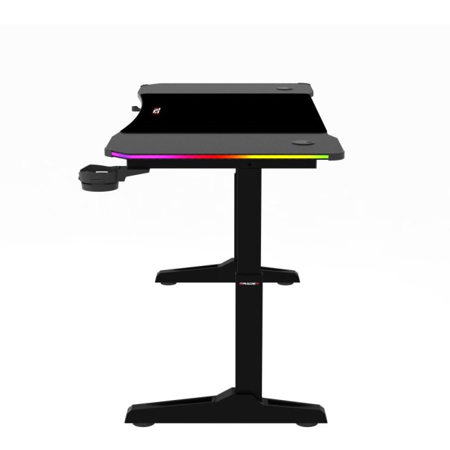 Výškově nastavitelný herní stůl ERACER H1214 — 140x60 cm, kov, melamin, černá, RGB podsvícení
