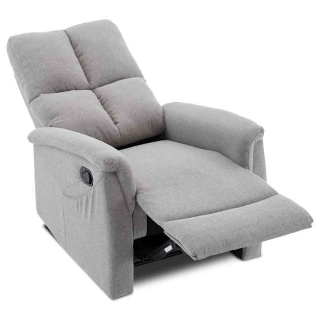 Relaxační polohovací TV křeslo ASTER — látka, světle šedá