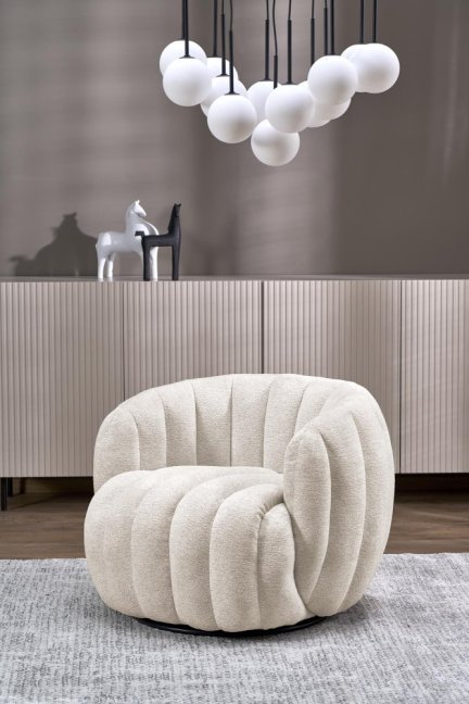 Otočné designové křeslo FRASER — látka, béžová