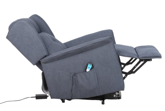 TV křeslo ušák RELIA s elektrickým polohováním — látka, šedá, nosnost 130 kg