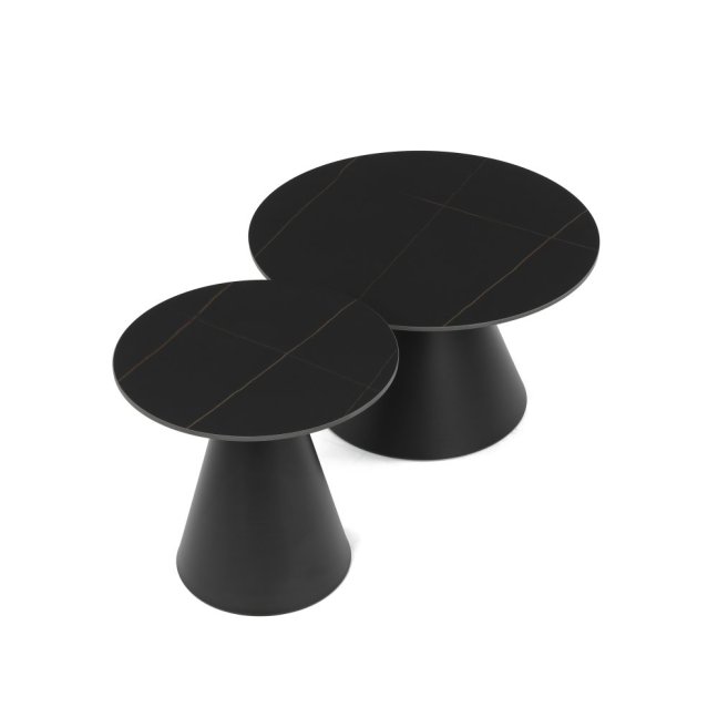 Set 2 konferenčních stolků NOEL II — kov, keramika, dekor mramor / černá