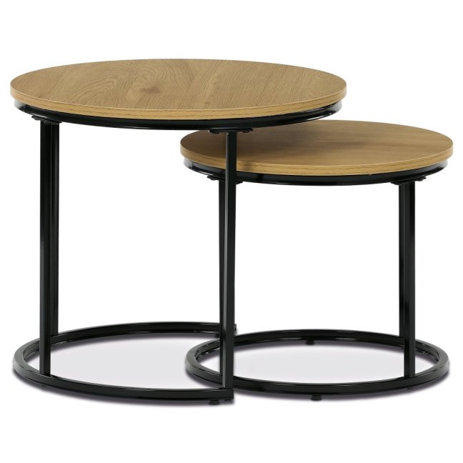 Set 2 konferenčních stolků XANDER — kov, MDF, černá / dekor divoký dub
