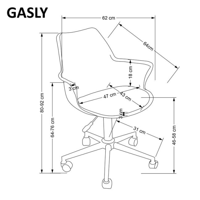 Kancelářská otočná židle GASLY — plast, ekokůže, bílá