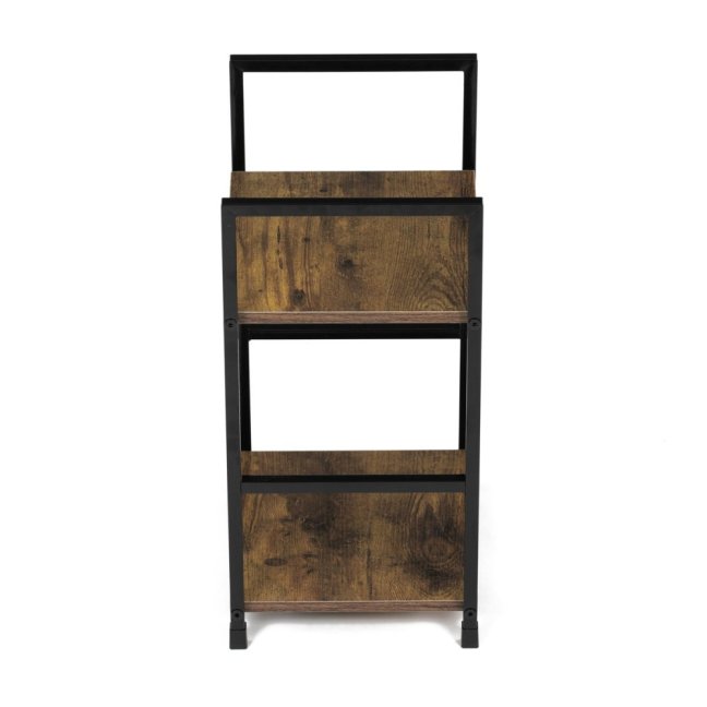 Regál TIREK — kov, MDF, černá / dekor starého dřeva