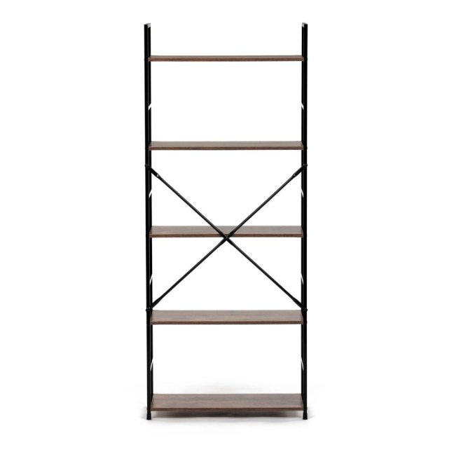 Regál UREK — kov, MDF, černá / dekor starého dřeva