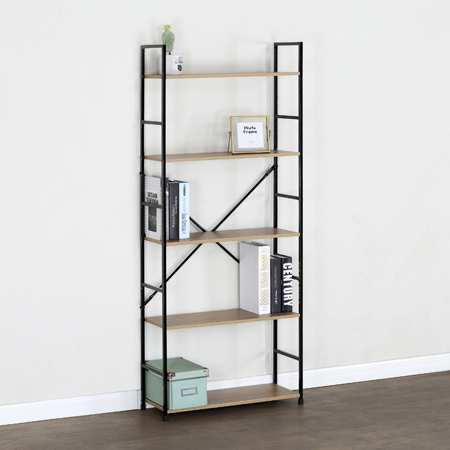 Regál UREK — kov, MDF, černá / dekor dub