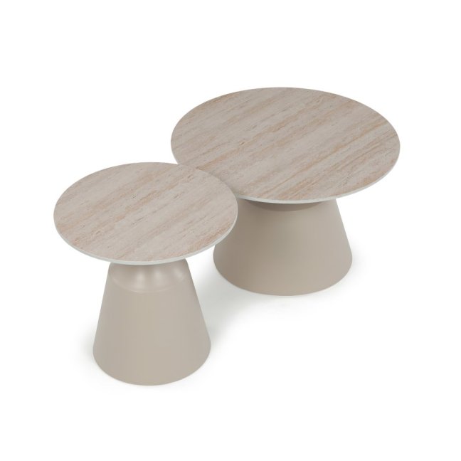 Set 2 konferenčních stolků NOEL I — kov, keramika, travertin / béžová