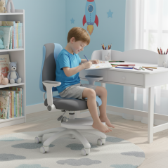 Dětská rostoucí židle Neoseat KINDER WHITE PLUS — látka, šedá / světle modrá