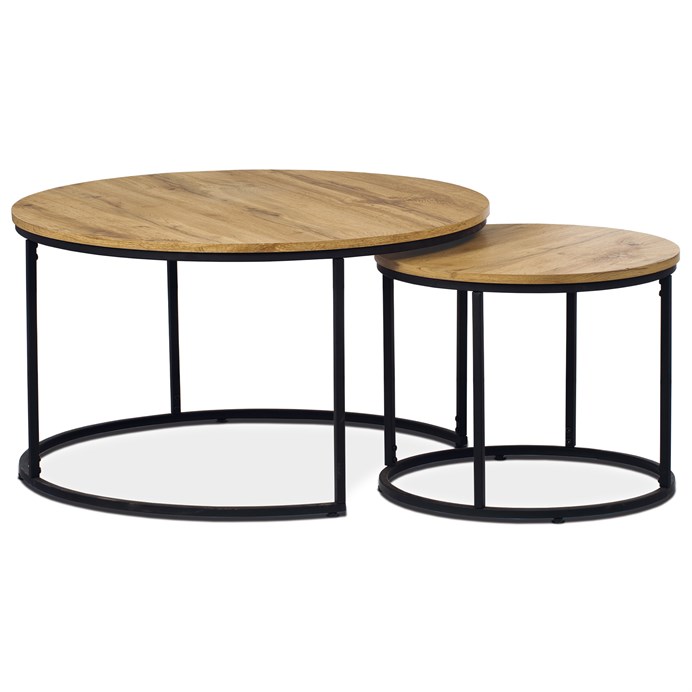 Levně Set 2 konferenčních stolků TIMOTHY — kov, MDF, černá / dekor divoký dub